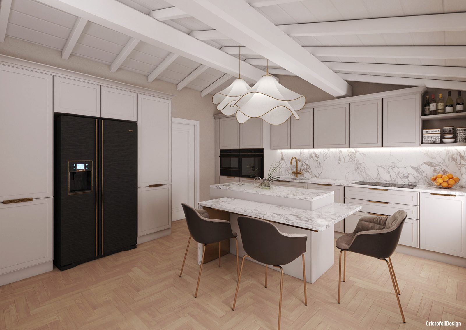 Attico A10 — cucina, render